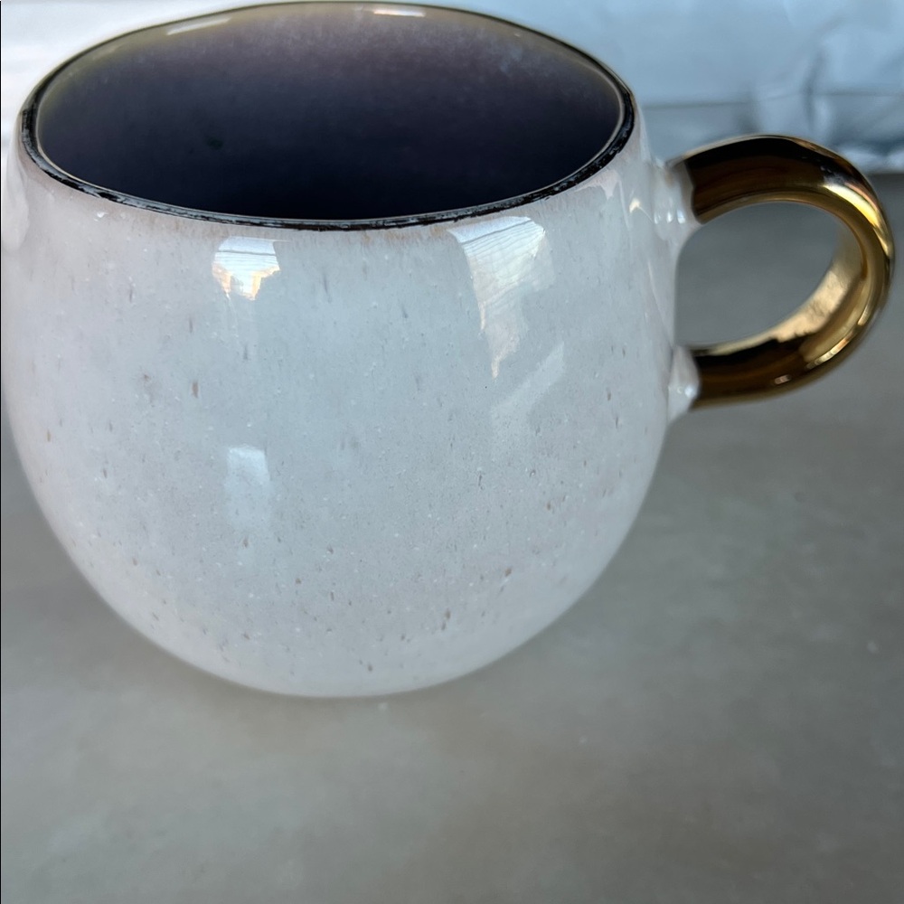 Anthropologie Perasima mug white opalescent ceramic with a gold handle and rim - Picture 6 of 13